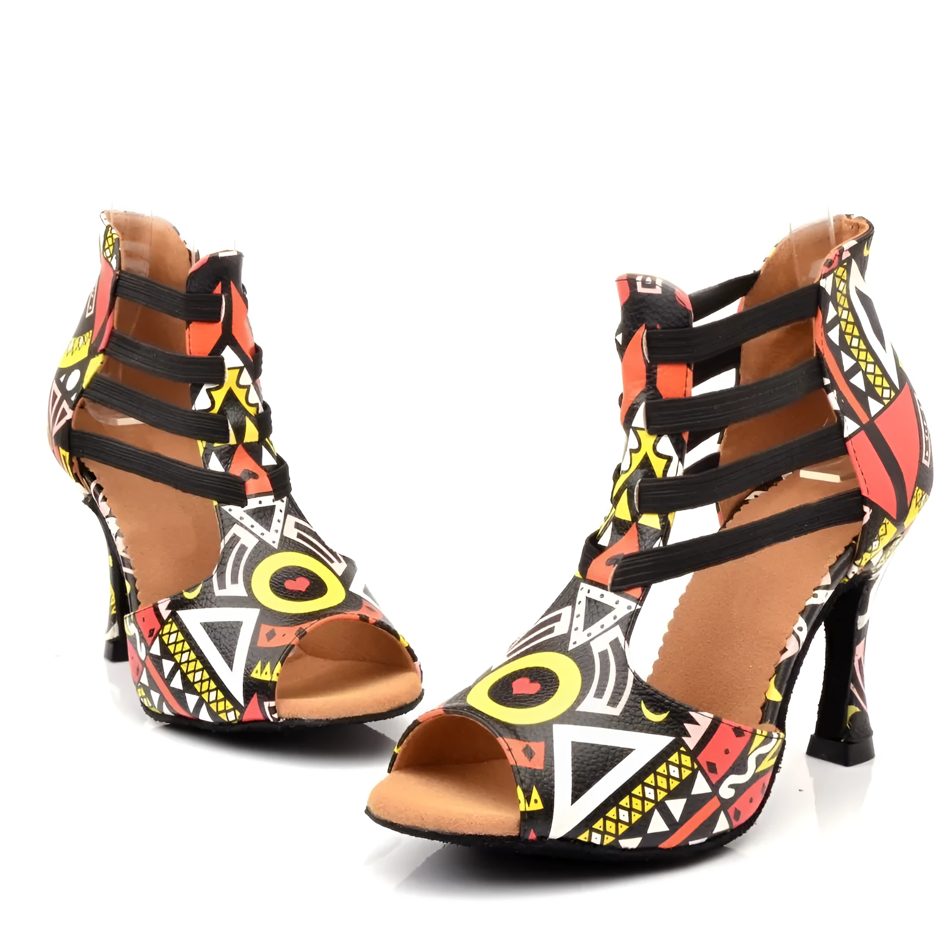 Women's high-top sandals in green synthetic leather with suede sole, on a neutral background