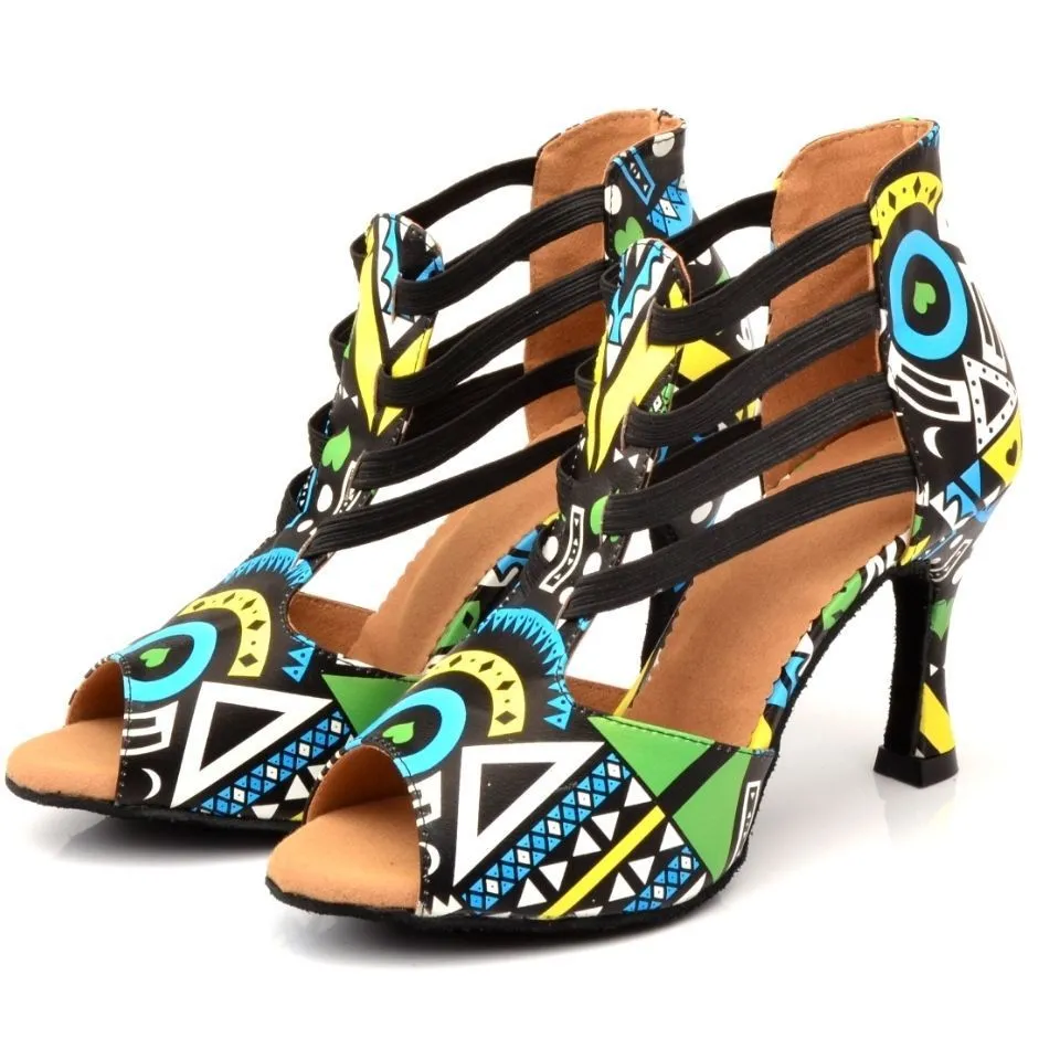 Women's high-top sandals in green synthetic leather with suede sole, on a neutral background