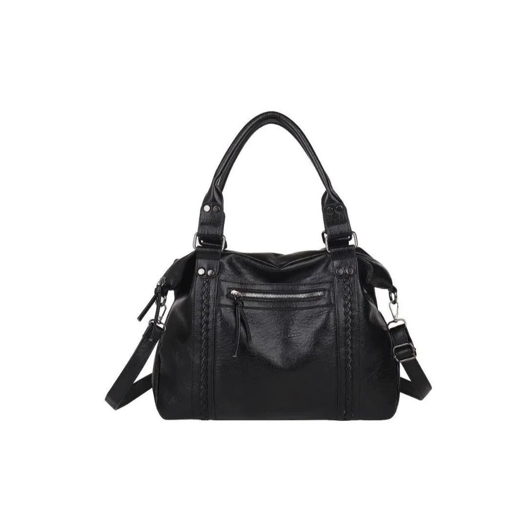 Women's retro trend shoulder crossbody bag in PU leather, black colour, 38x12x25cm, single strap, lightweight 0.6kg