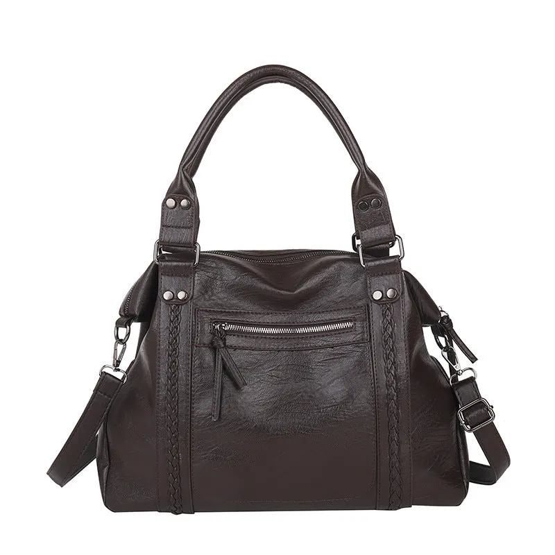 Women's retro trend shoulder crossbody bag in PU leather, black colour, 38x12x25cm, single strap, lightweight 0.6kg