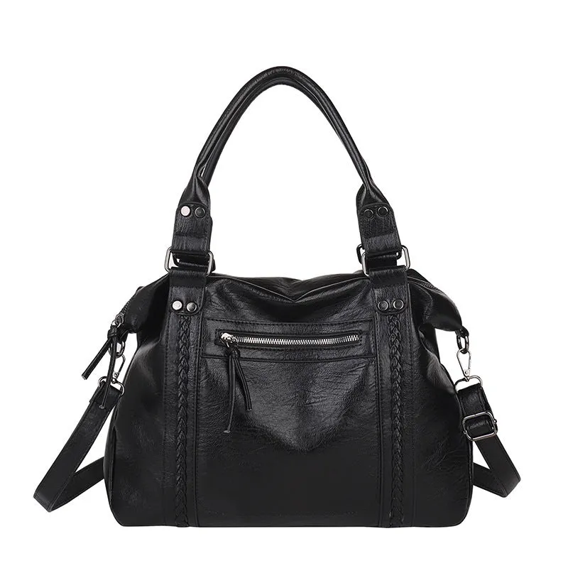 Women's retro trend shoulder crossbody bag in PU leather, black colour, 38x12x25cm, single strap, lightweight 0.6kg