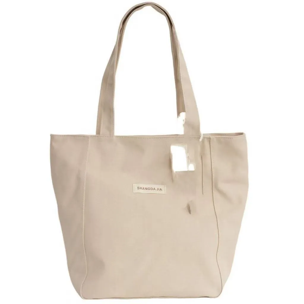 Canvas casual large capacity shoulder bag for women in four colours with pendant options