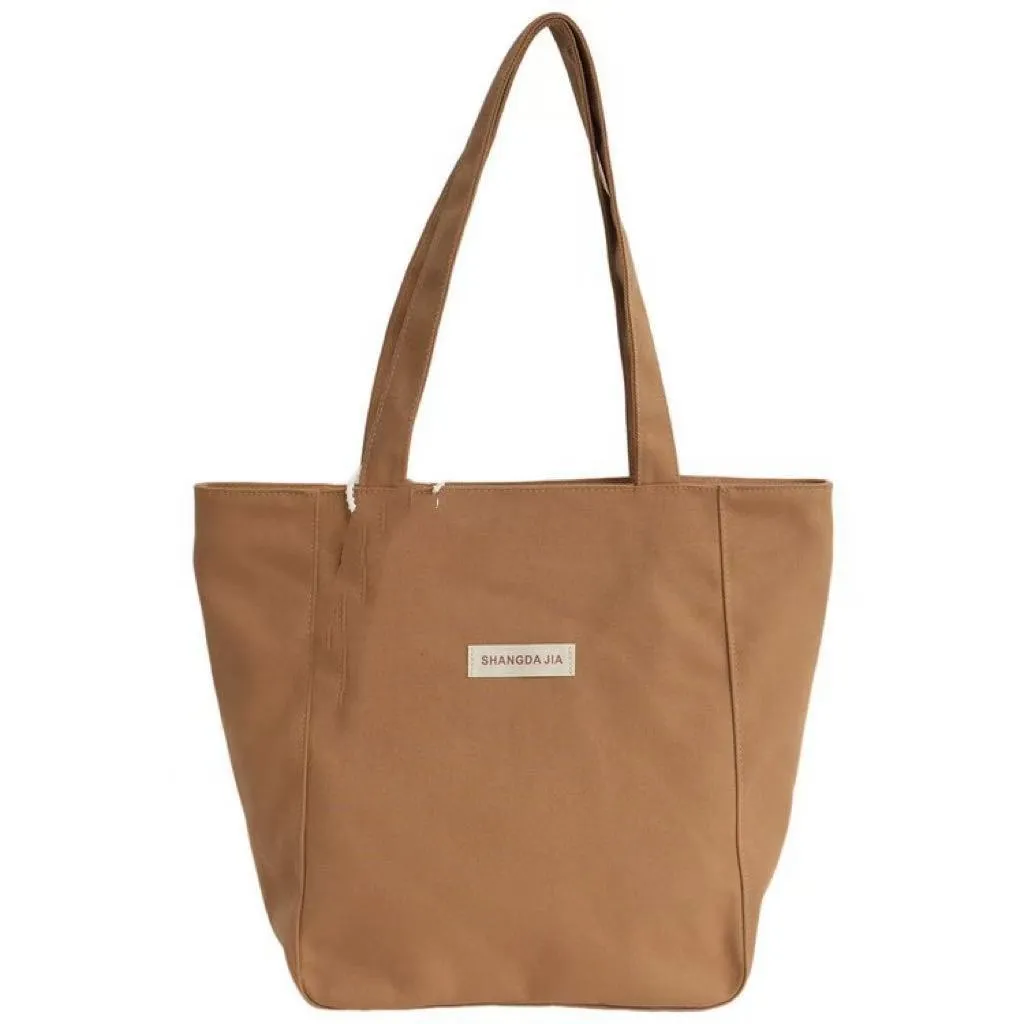 Canvas casual large capacity shoulder bag for women in four colours with pendant options