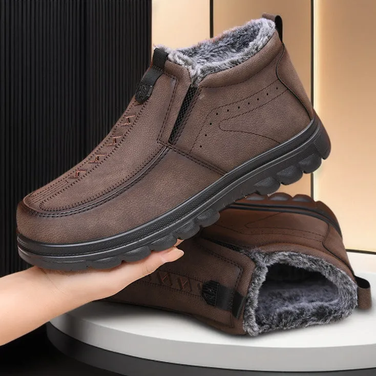 Black plus-size men's thick-soled slip-on cotton shoes with round toe and suede upper