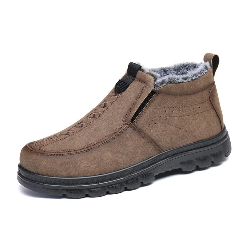 Black plus-size men's thick-soled slip-on cotton shoes with round toe and suede upper