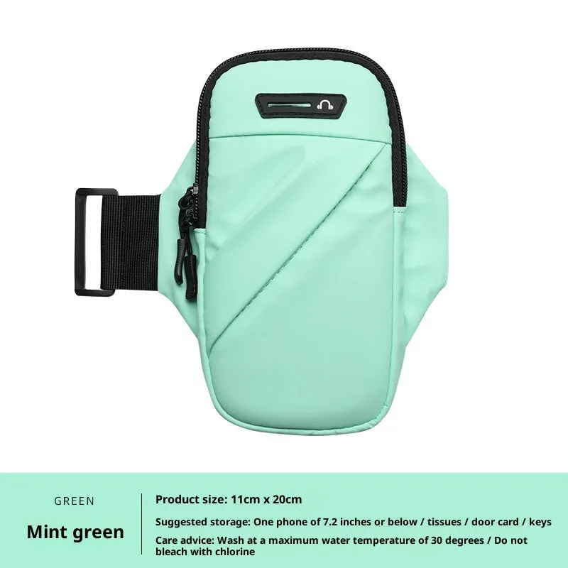 Outdoor cycling arm sleeve phone pouch in black holding a 7.2 inch phone on a cyclist's arm