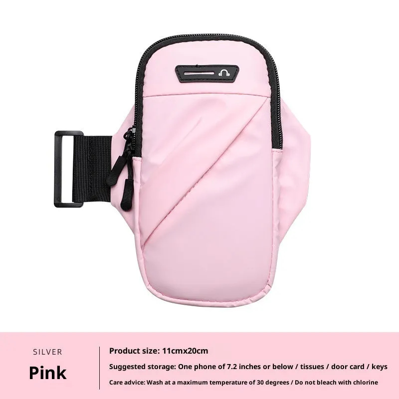 Outdoor cycling arm sleeve phone pouch in black holding a 7.2 inch phone on a cyclist's arm