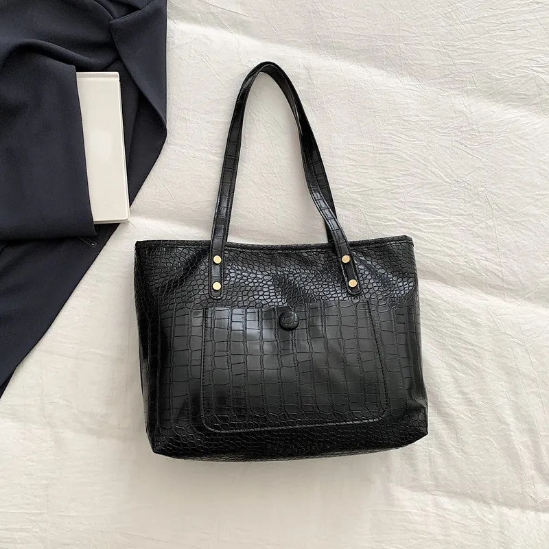 Retro large capacity single-shoulder handbag in soft PU with stitching details, available in black, tan, brown, coffee colours