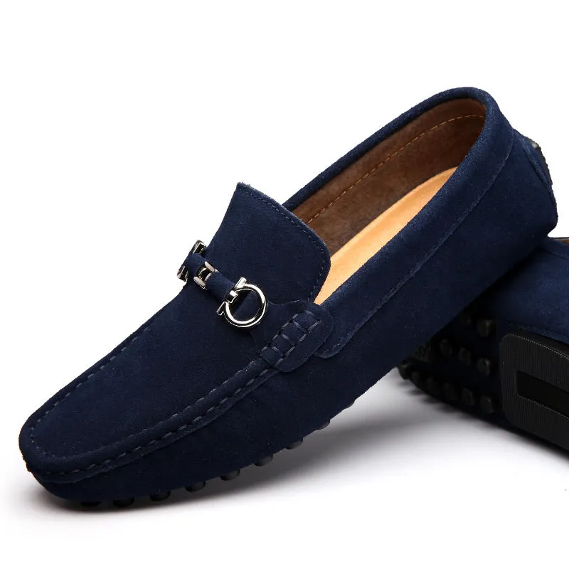 Men's black slip-on business casual leather shoes with square toe and matte finish
