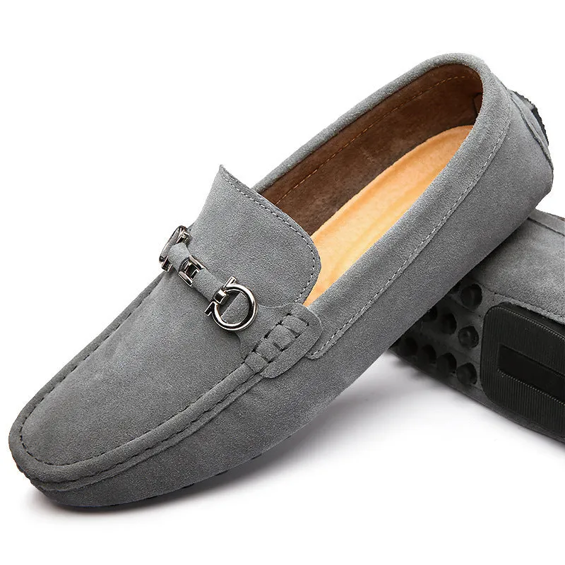 Men's black slip-on business casual leather shoes with square toe and matte finish