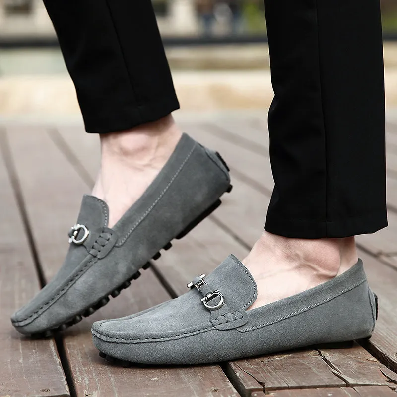 Men's black slip-on business casual leather shoes with square toe and matte finish
