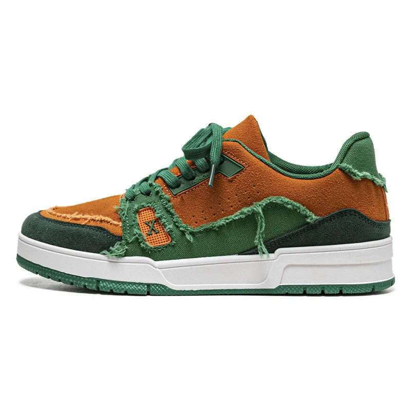 Breathable leisure retro Hong Kong style canvas men's shoes low top sneakers in blue green colour