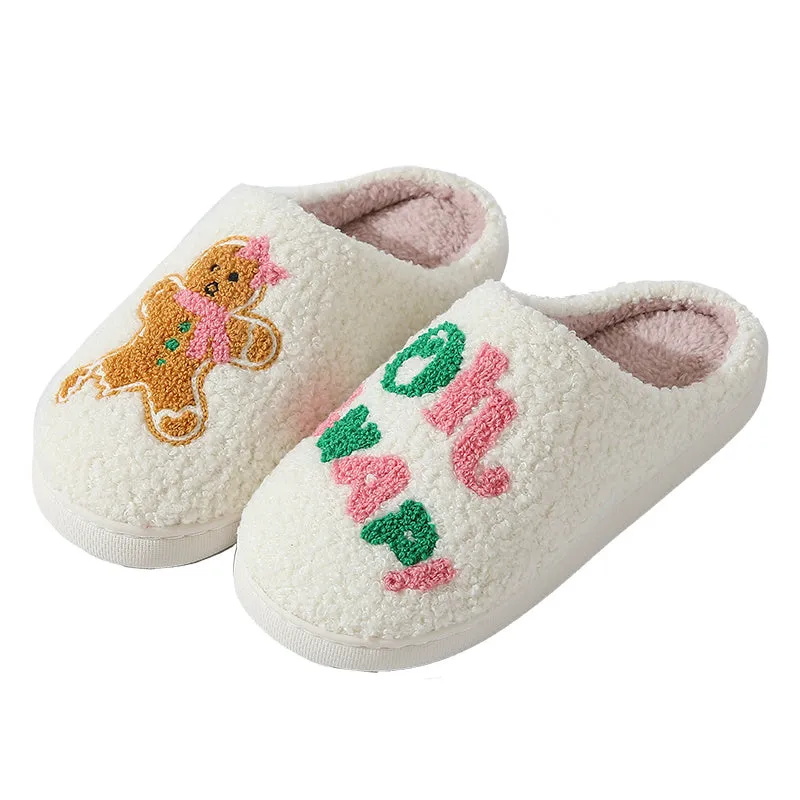 Plush cartoon gingerbread man winter cotton slippers in British Bear colour for indoor wear