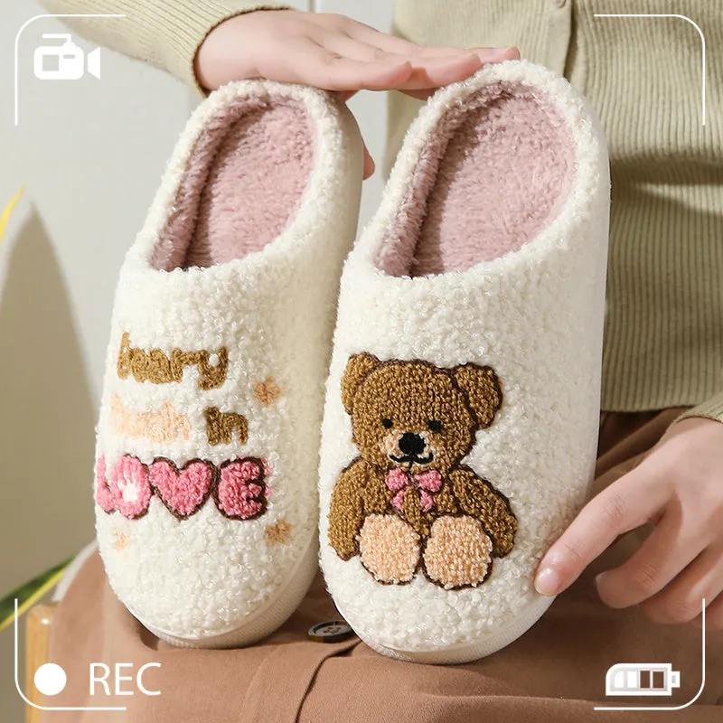 Plush cartoon gingerbread man winter cotton slippers in British Bear colour for indoor wear