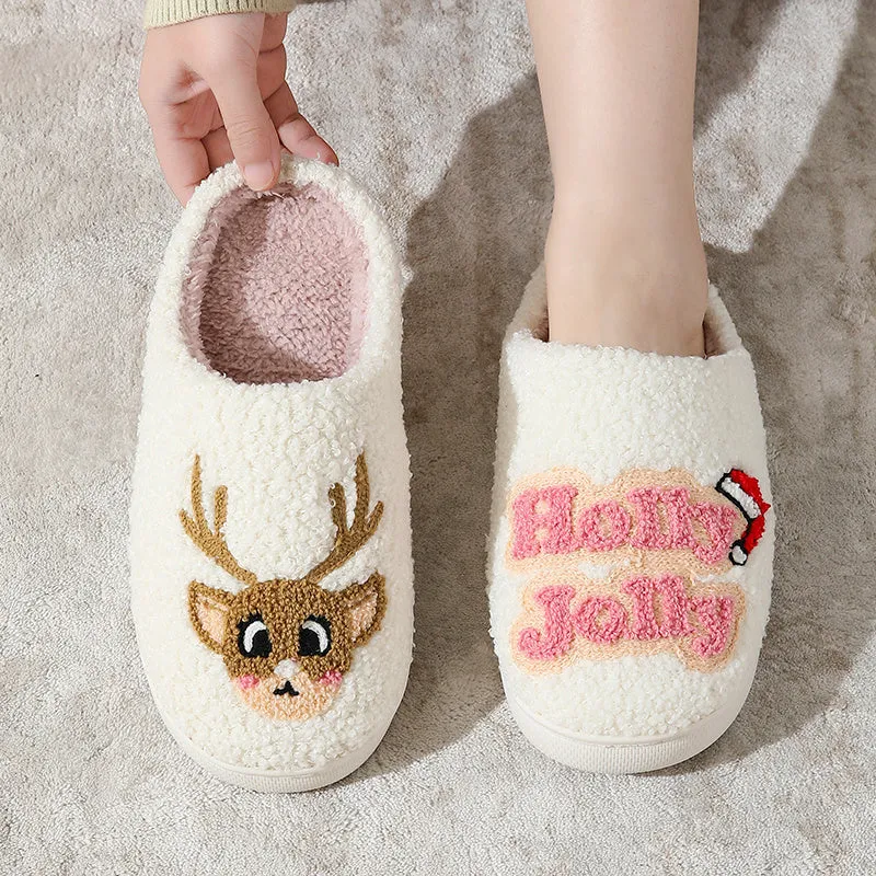 Plush cartoon gingerbread man winter cotton slippers in British Bear colour for indoor wear