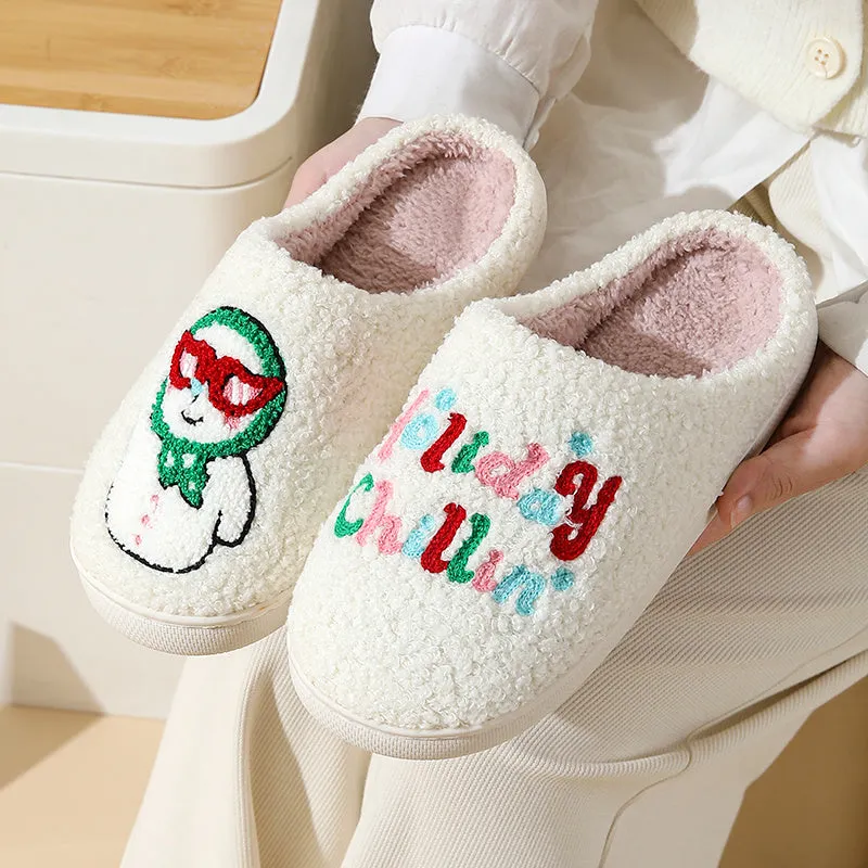 Plush cartoon gingerbread man winter cotton slippers in British Bear colour for indoor wear