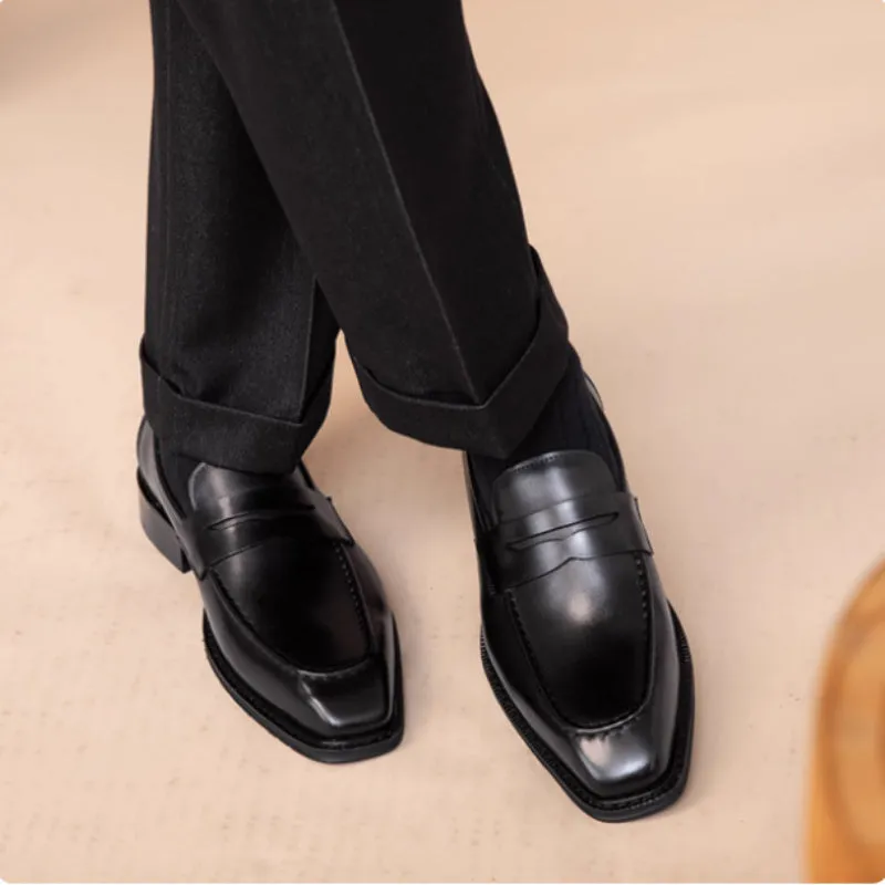 Men's genuine leather slip-on casual shoes in brown with top-grain cowhide upper and rubber sole