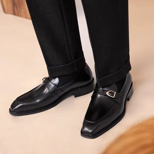 Men's genuine leather slip-on casual shoes in brown with top-grain cowhide upper and rubber sole