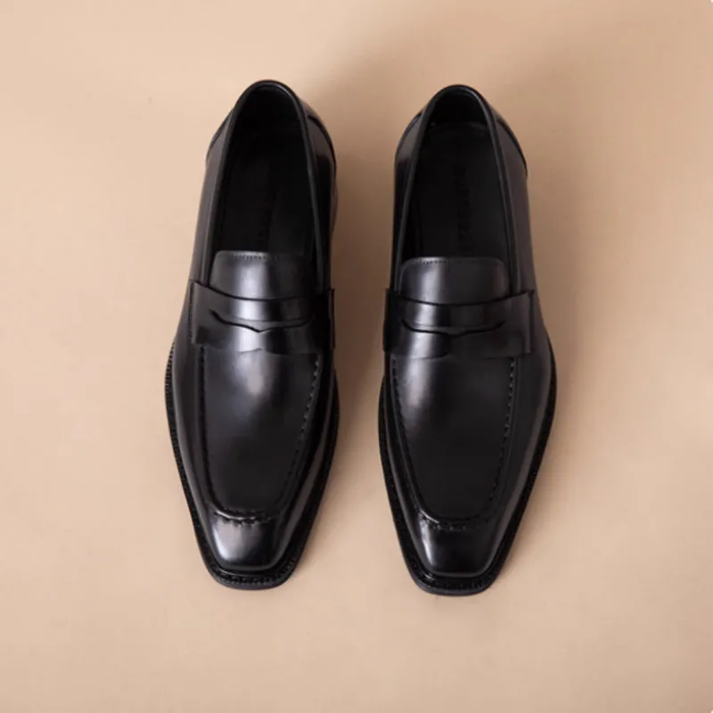 Men's genuine leather slip-on casual shoes in brown with top-grain cowhide upper and rubber sole