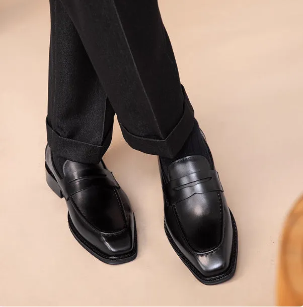Men's genuine leather slip-on casual shoes in brown with top-grain cowhide upper and rubber sole