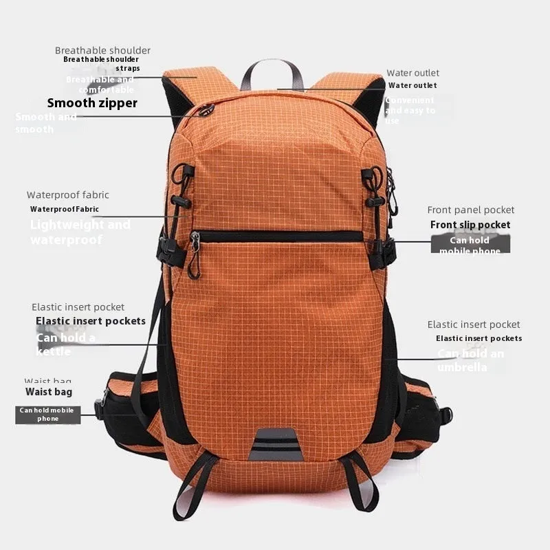 Large capacity nylon travel backpack in plaid pattern for outdoor sports