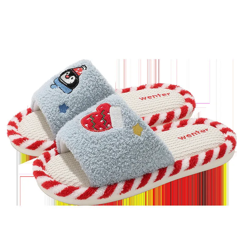 Breathable sweat-absorbent fluffy home slippers with plush upper and PVC sole in colours black, blue, gray and white