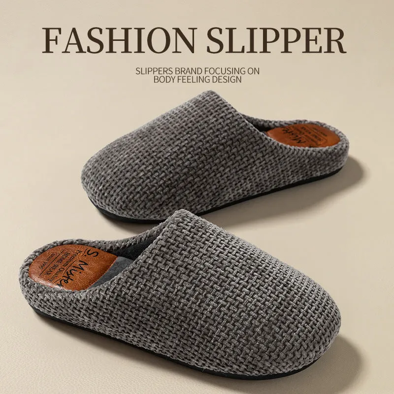 Indoor mute household bedroom floor slippers with suede upper and beef tendon sole in burgundy colour