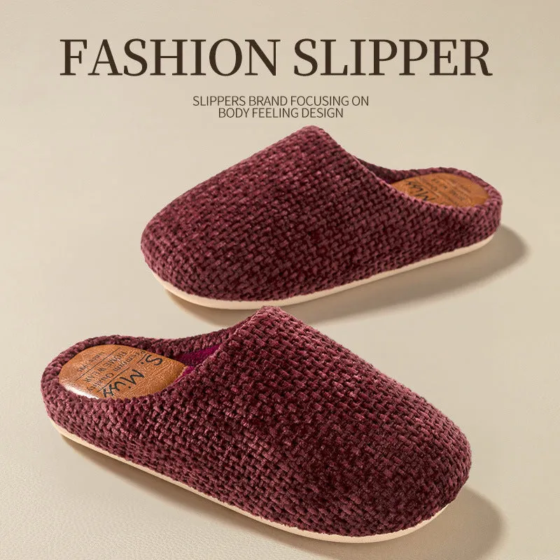 Indoor mute household bedroom floor slippers with suede upper and beef tendon sole in burgundy colour