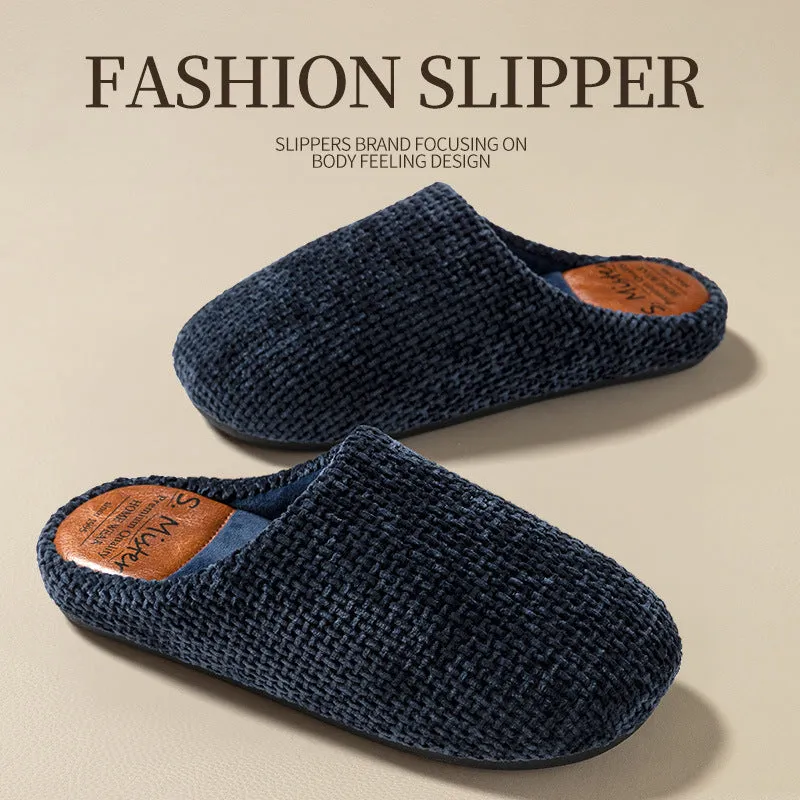 Indoor mute household bedroom floor slippers with suede upper and beef tendon sole in burgundy colour