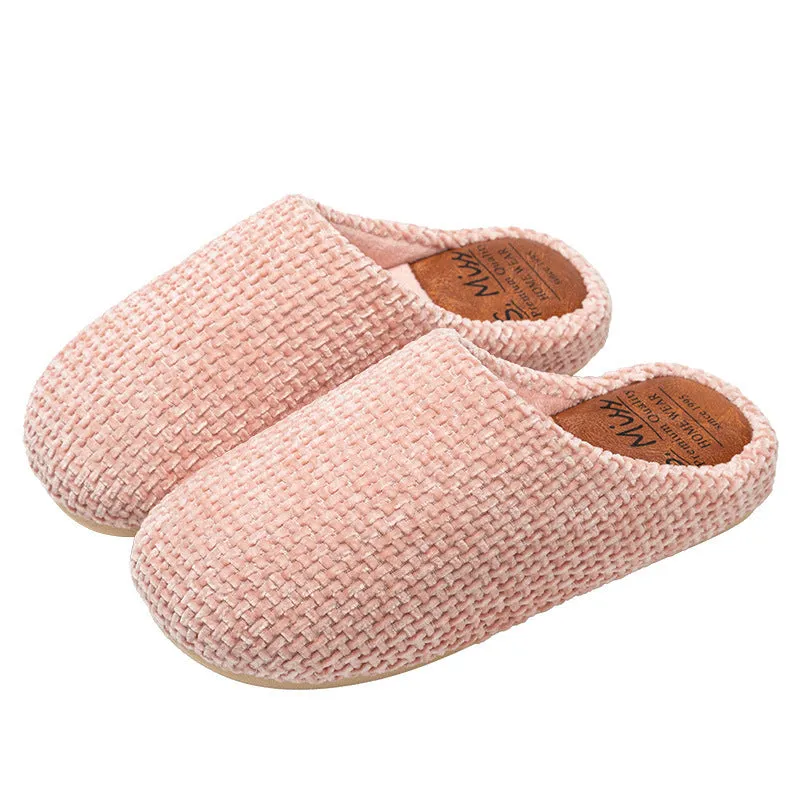 Indoor mute household bedroom floor slippers with suede upper and beef tendon sole in burgundy colour