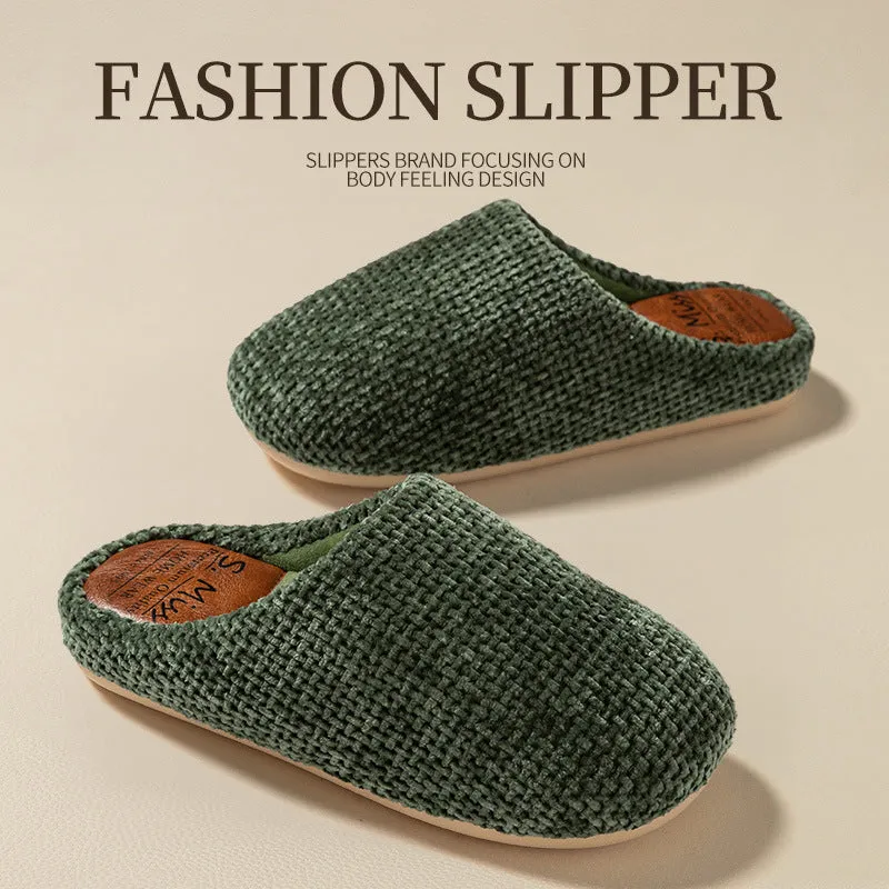 Indoor mute household bedroom floor slippers with suede upper and beef tendon sole in burgundy colour
