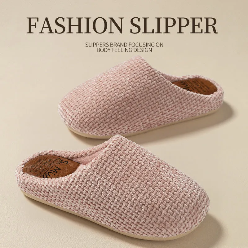 Indoor mute household bedroom floor slippers with suede upper and beef tendon sole in burgundy colour
