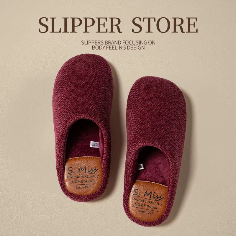 Indoor mute household bedroom floor slippers with suede upper and beef tendon sole in burgundy colour