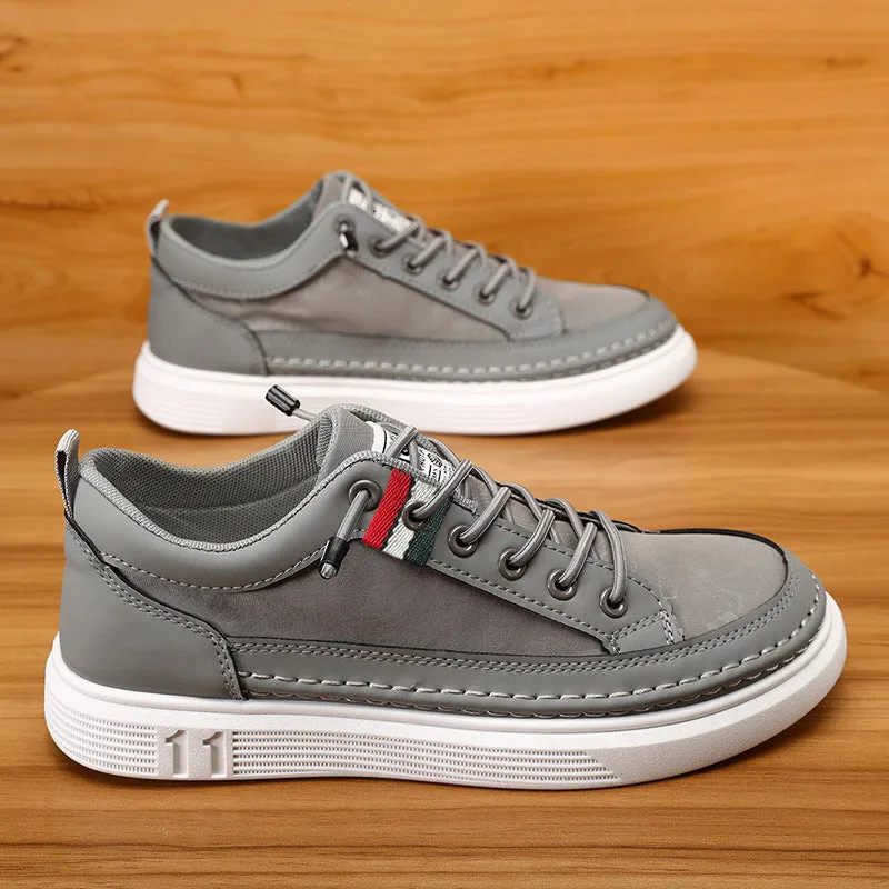 Men's grey high-top casual sneakers with bandage dress style and round toe design