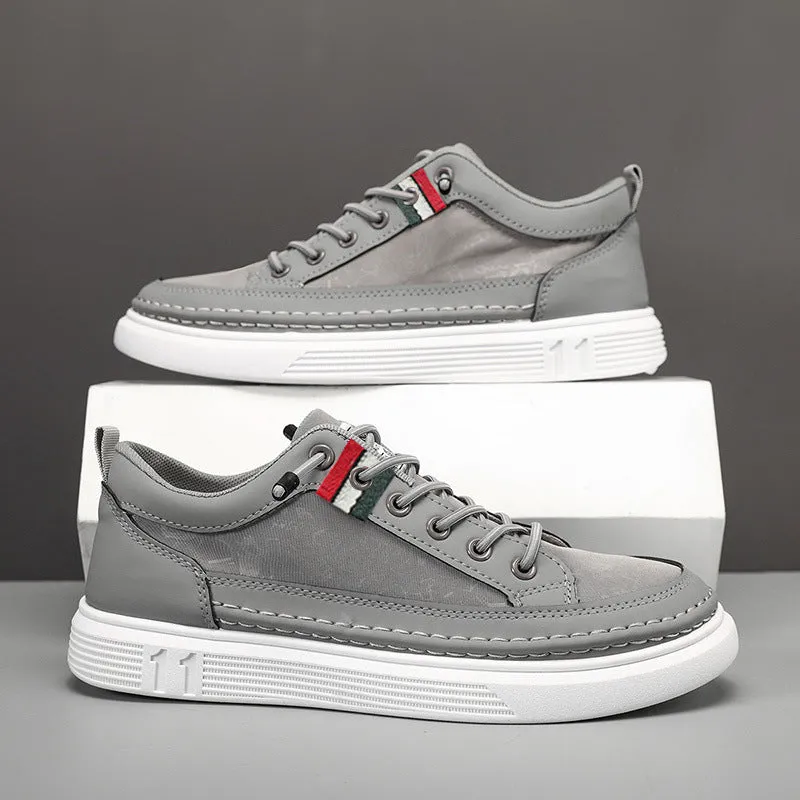 Men's grey high-top casual sneakers with bandage dress style and round toe design