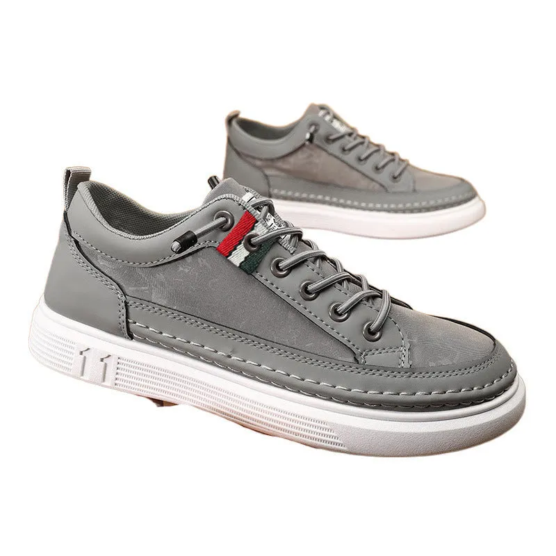 Men's grey high-top casual sneakers with bandage dress style and round toe design