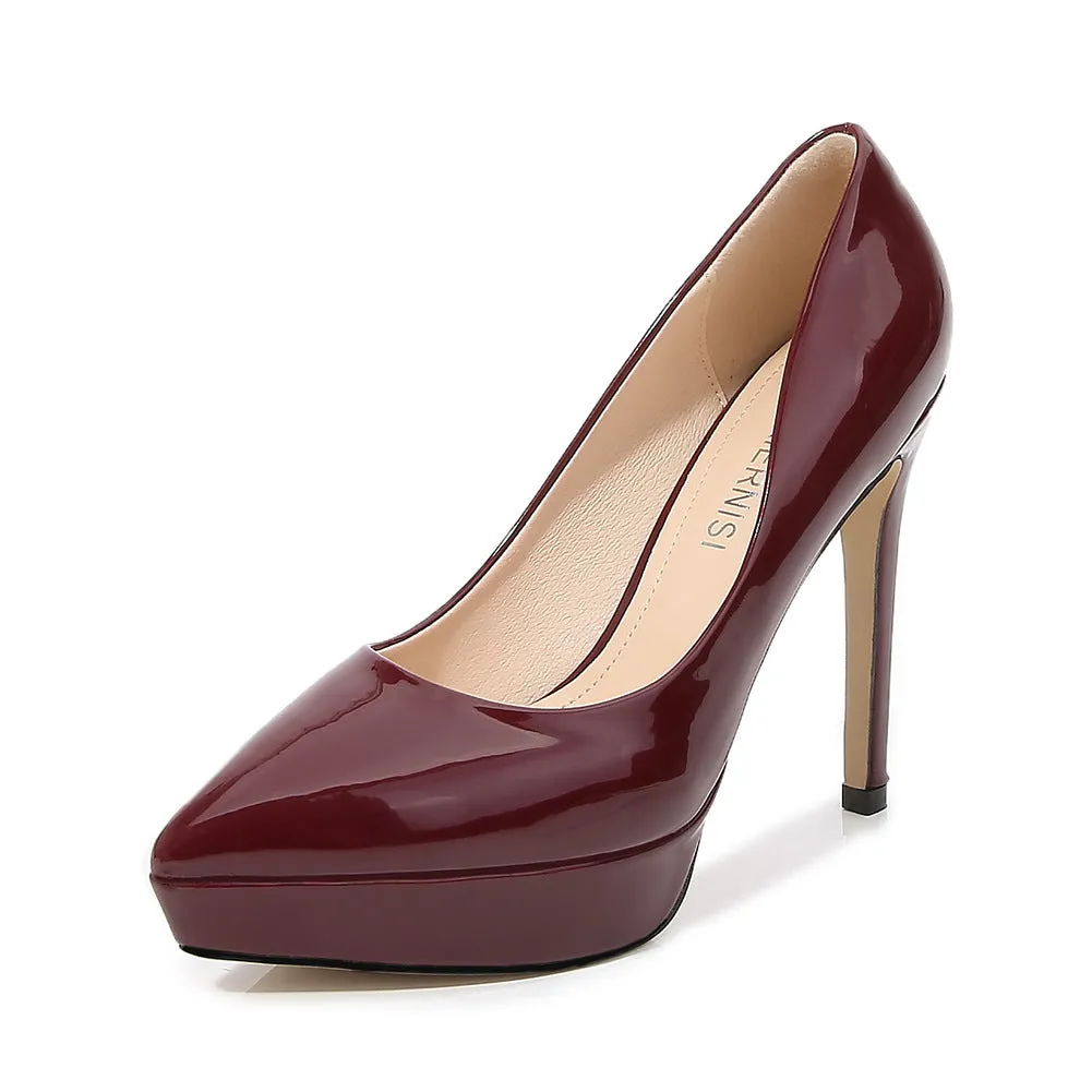 Women's pointed toe stiletto high heel pumps with waterproof platform in solid colour, size 35-46