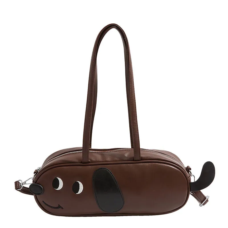 Sausage dog crossbody bag coffee brown retro frosted horizontal square PU handbag with single shoulder strap