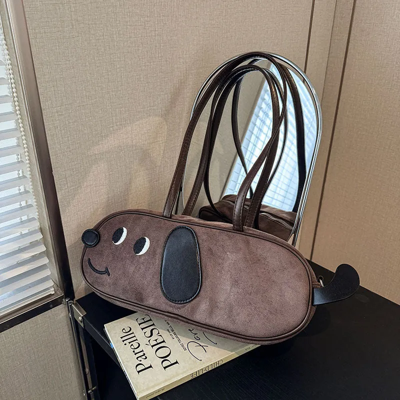 Sausage dog crossbody bag coffee brown retro frosted horizontal square PU handbag with single shoulder strap