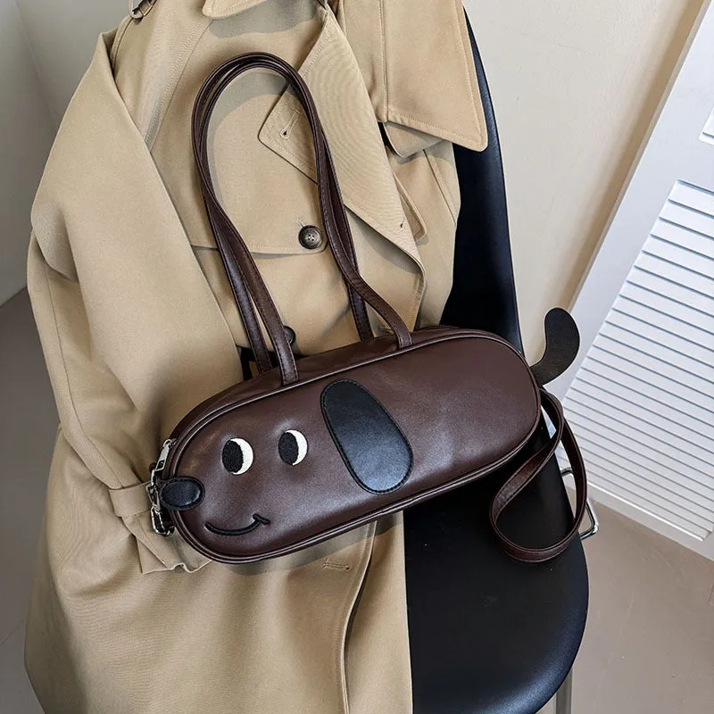 Sausage dog crossbody bag coffee brown retro frosted horizontal square PU handbag with single shoulder strap