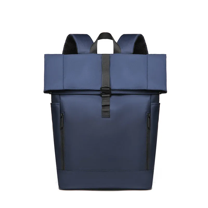 Men's grey nylon business leisure backpack with breathable back panel and zipped compartments