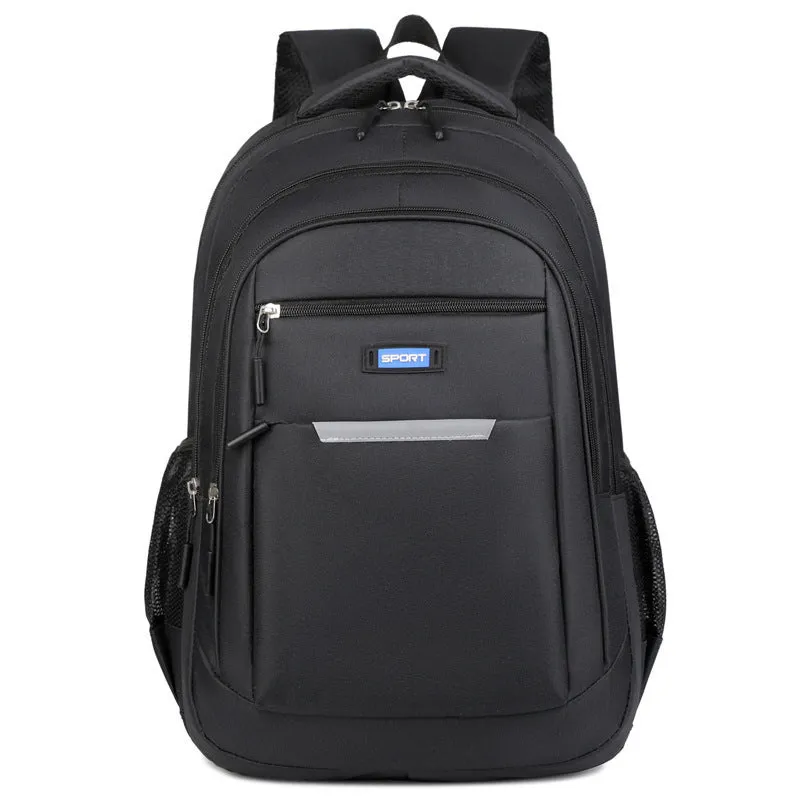 Casual men's Oxford cloth backpack in one of four colours: grey, black, green, or blue.