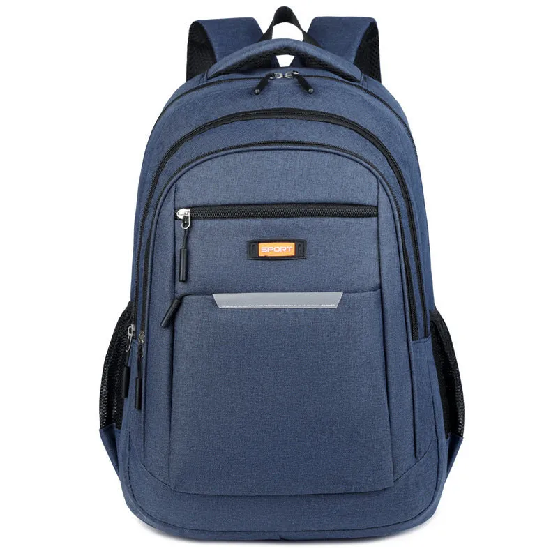 Casual men's Oxford cloth backpack in one of four colours: grey, black, green, or blue.