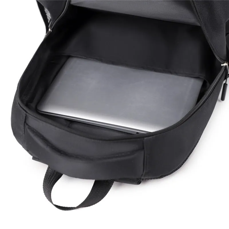 Casual men's Oxford cloth backpack in one of four colours: grey, black, green, or blue.