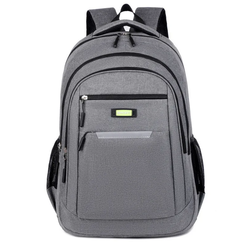 Casual men's Oxford cloth backpack in one of four colours: grey, black, green, or blue.