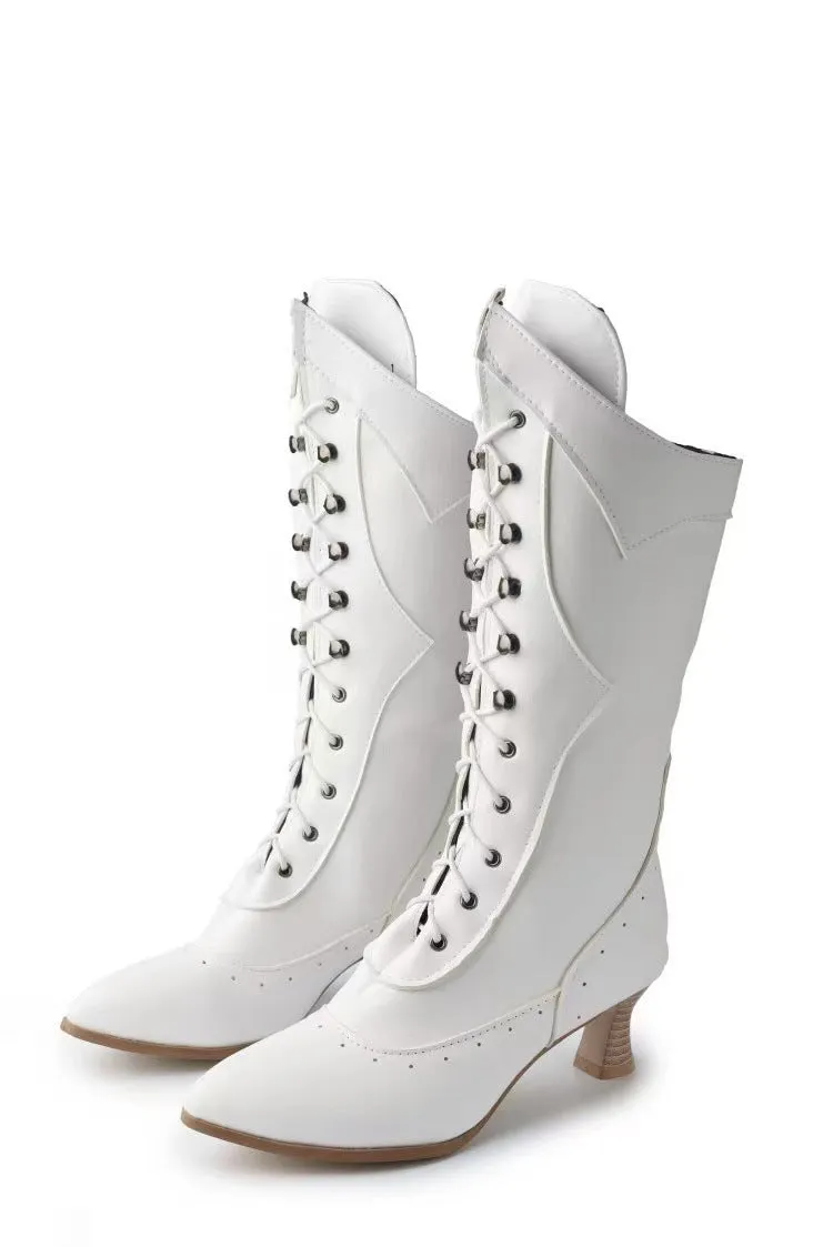 Lace-up Martin boots wine cup heel round toe large size women's boots black coffee white