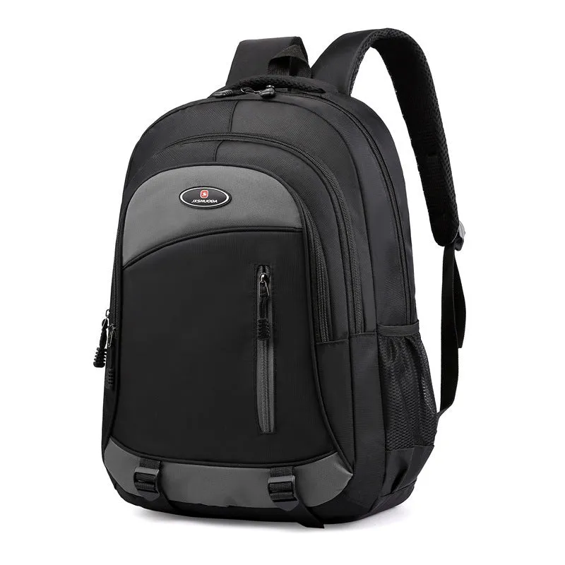 A high school student's nylon backpack with air pillow straps in black, red, blue, or grey colours.