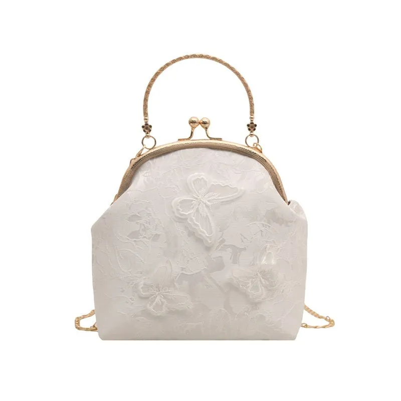 Women's fabric embroidered chain retro messenger bag in bucket shape, soft material, single shoulder strap, colour black