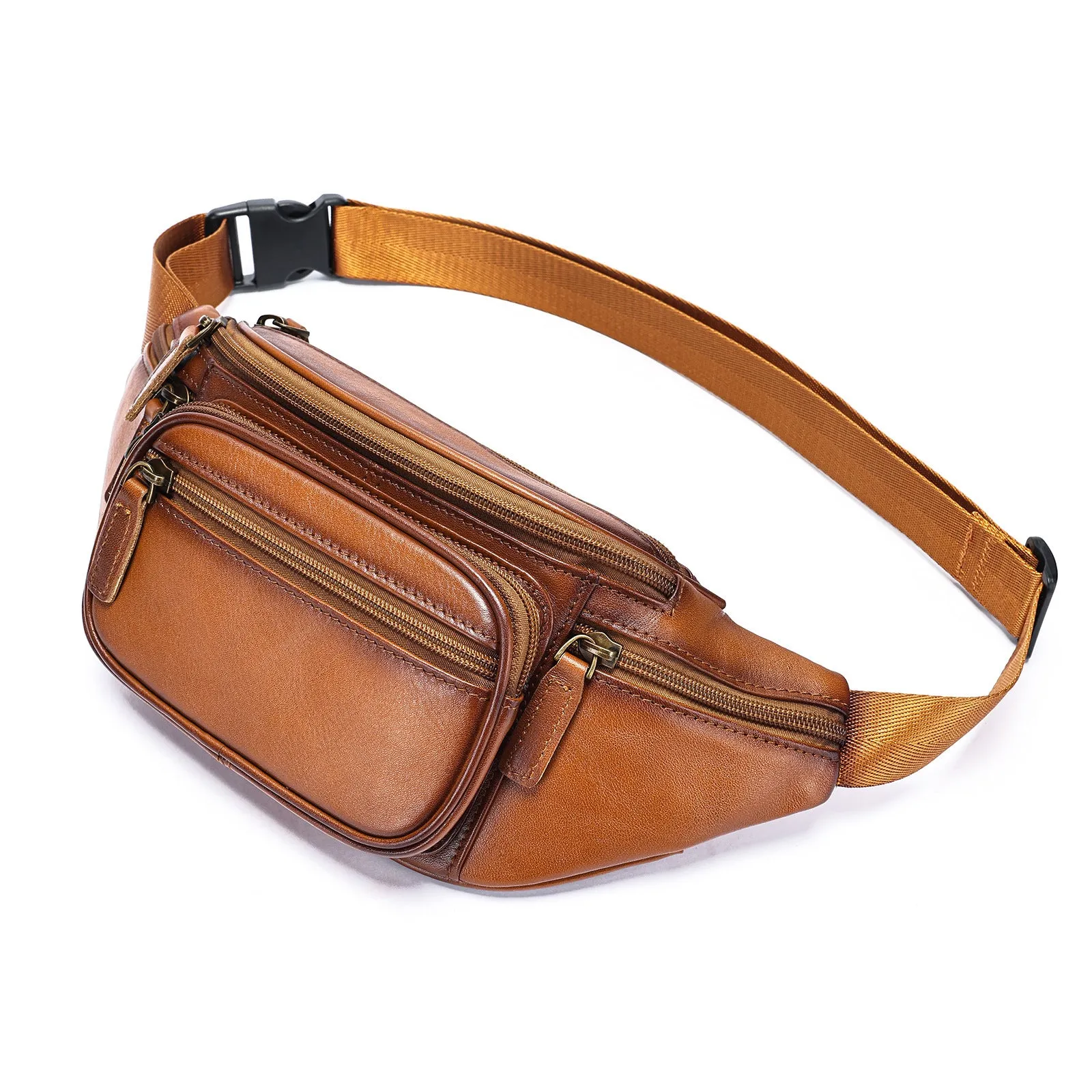 Genuine leather men's chest bag first layer cowhide Brown Coffee retro solid colour messenger bag