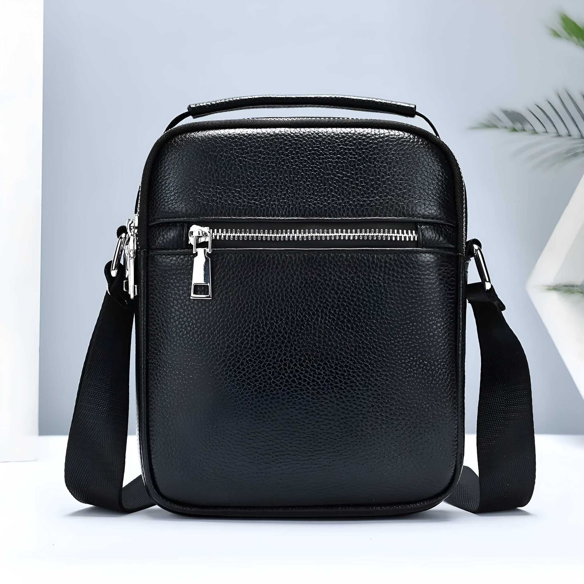 Men's first layer cowhide crossbody bag in coffee colour, 18x7x22cm, genuine leather daily matching bag